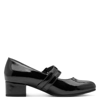 Jana Womens Jana Womens Black Patent Block Heel Wide Fit Shoes 8-24366-45