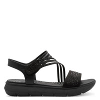 Jana Womens Jana Womens Black Velcro Strap Wedge Sandal 8-28771-46
