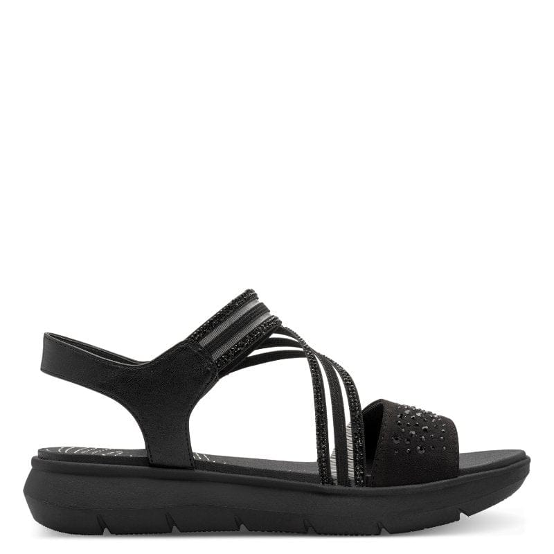 Jana Womens Jana Womens Black Velcro Strap Wedge Sandal 8-28771-46