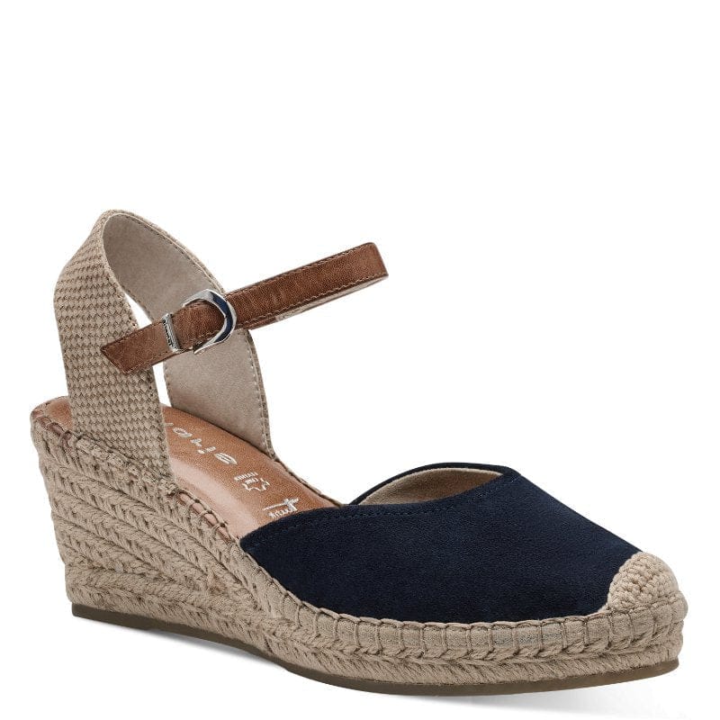 Jana Womens NAVY / 4UK Tamaris Womens Navy Square Shoe Tip Wedge Heel Sandal 1-29610-42