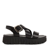 Jana Womens Tamaris Womens Black Leather Buckle Wedge Sandal 1-28705-44