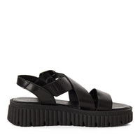 Jana Womens Tamaris Womens Black Leather Buckle Wedge Sandal 1-28705-44