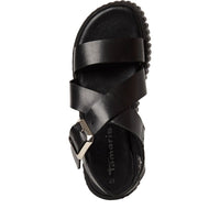 Jana Womens Tamaris Womens Black Leather Buckle Wedge Sandal 1-28705-44