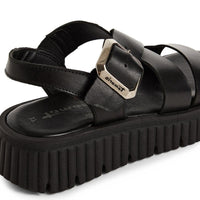 Jana Womens Tamaris Womens Black Leather Buckle Wedge Sandal 1-28705-44