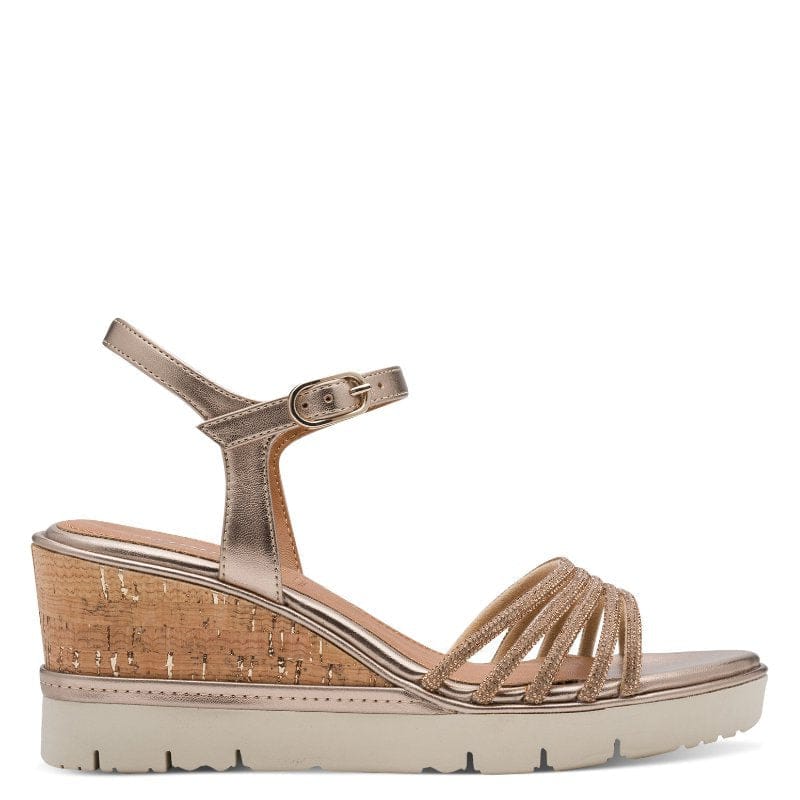 Jana Womens Tamaris Womens Bronze Ankle Strap Wedge Heel Sandal 1-28725-46