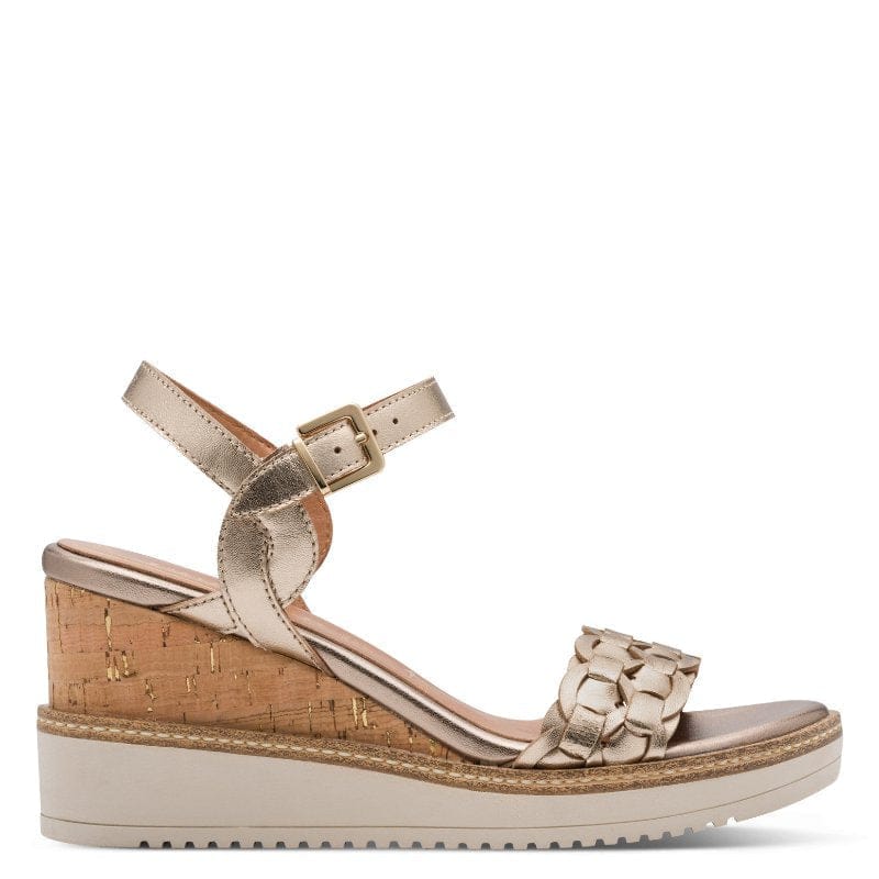 Jana Womens Tamaris Womens Bronze Leather Wedge Heel Sandal 1-28334-46
