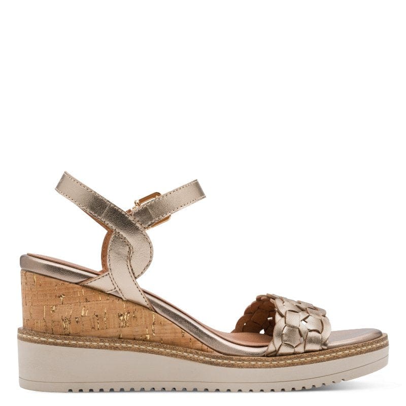 Jana Womens Tamaris Womens Bronze Leather Wedge Heel Sandal 1-28334-46