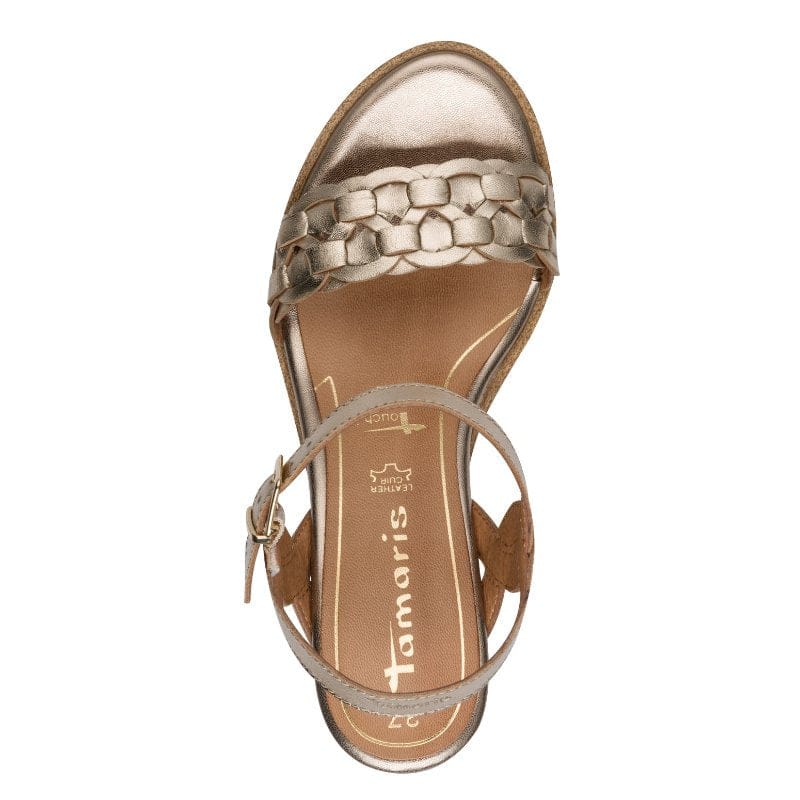 Jana Womens Tamaris Womens Bronze Leather Wedge Heel Sandal 1-28334-46