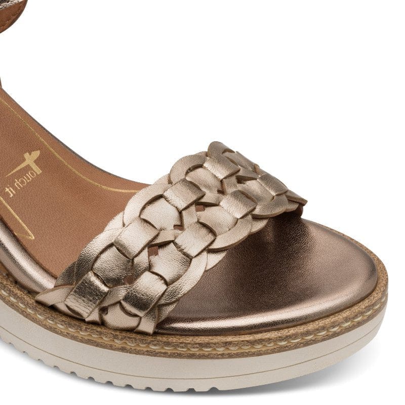 Jana Womens Tamaris Womens Bronze Leather Wedge Heel Sandal 1-28334-46