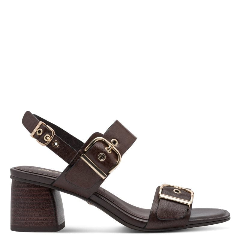 Jana Womens Tamaris Womens Brown Leather Block Heel Sandal 1-28354-46