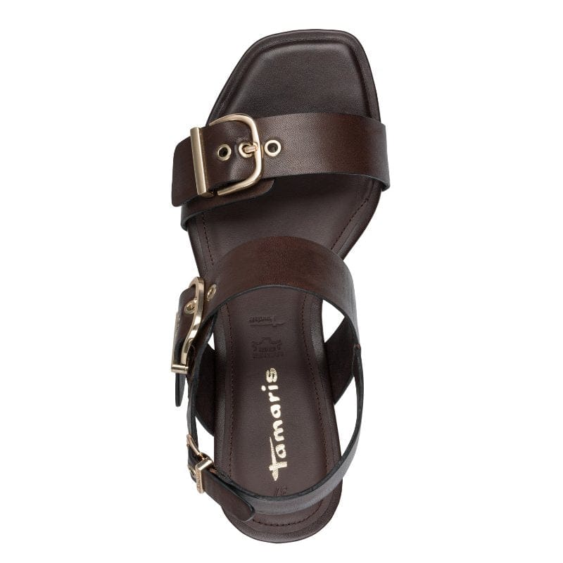 Jana Womens Tamaris Womens Brown Leather Block Heel Sandal 1-28354-46