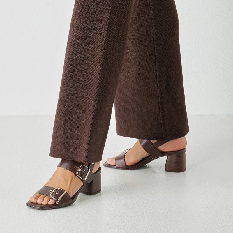 Jana Womens Tamaris Womens Brown Leather Block Heel Sandal 1-28354-46