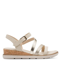 Jana Womens Tamaris Womens Cream Buckle Wedge Sandal 1-28713-46