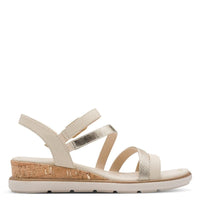 Jana Womens Tamaris Womens Cream Buckle Wedge Sandal 1-28713-46