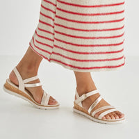 Jana Womens Tamaris Womens Cream Buckle Wedge Sandal 1-28713-46