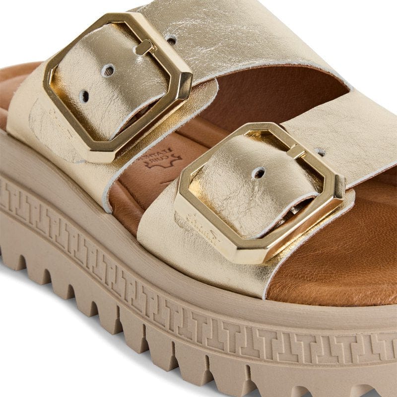 Jana Womens Tamaris Womens Gold Velcro Strap Slip On Wedge Sandal 1-27202-44