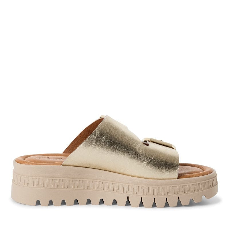 Jana Womens Tamaris Womens Gold Velcro Strap Slip On Wedge Sandal 1-27202-44