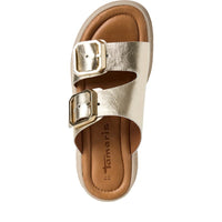 Jana Womens Tamaris Womens Gold Velcro Strap Slip On Wedge Sandal 1-27202-44