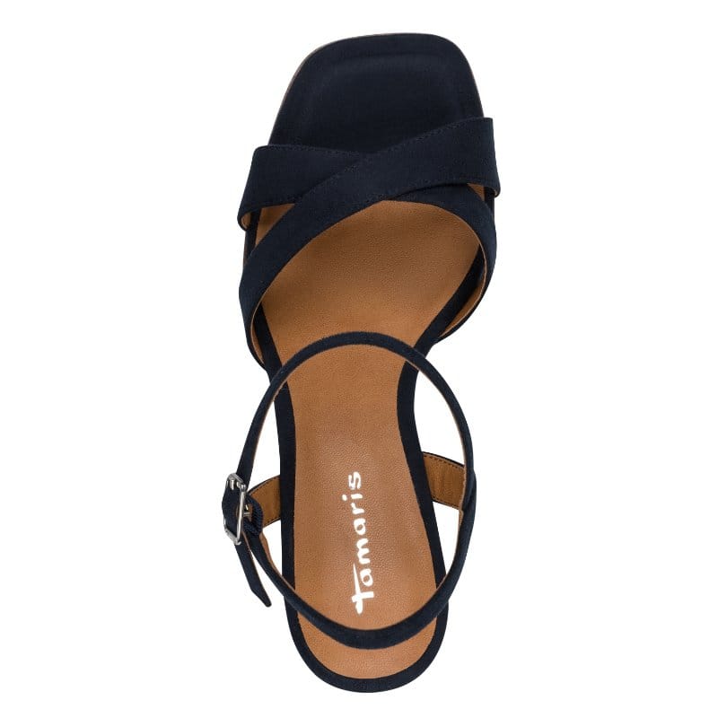 Jana Womens Tamaris Womens Navy Ankle Strap Block Heel Sandal 1-28362-46