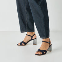 Jana Womens Tamaris Womens Navy Ankle Strap Block Heel Sandal 1-28362-46