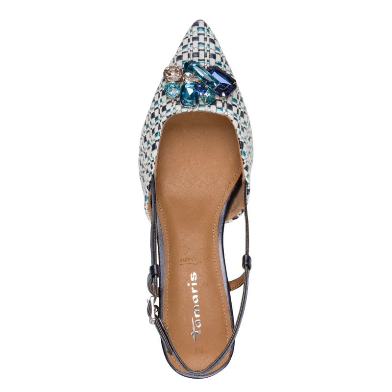 Jana Womens Tamaris Womens Navy Pointet Shoe Tip Kitten Heel Sandal 1-29512-46