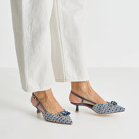 Jana Womens Tamaris Womens Navy Pointet Shoe Tip Kitten Heel Sandal 1-29512-46