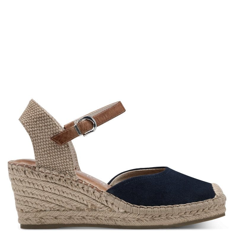 Jana Womens Tamaris Womens Navy Square Shoe Tip Wedge Heel Sandal 1-29610-42