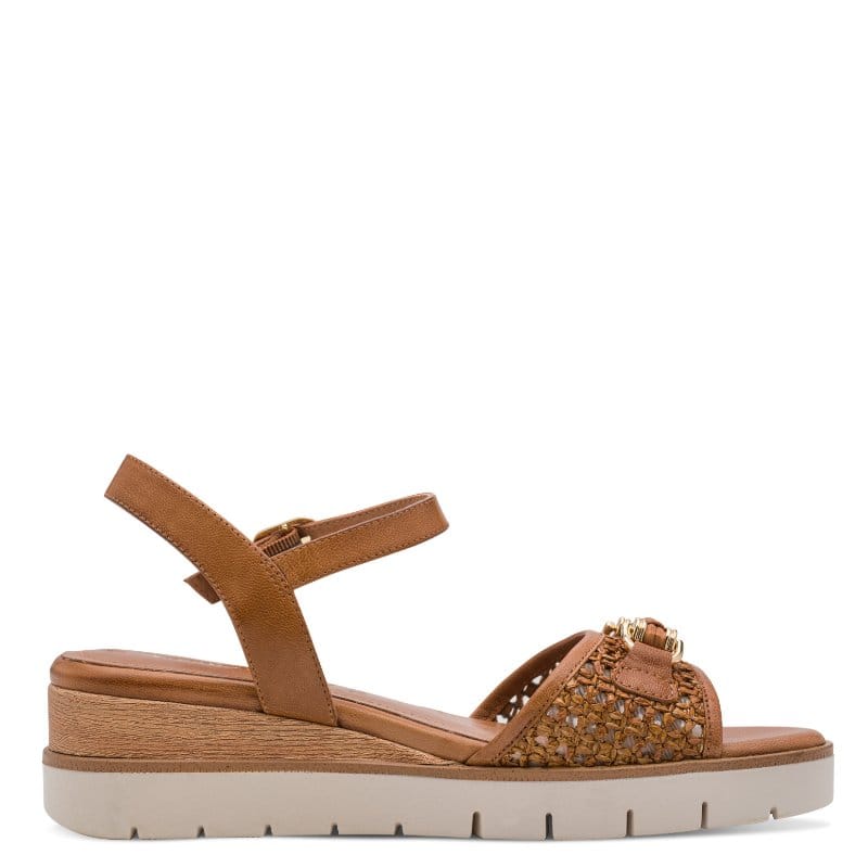 Jana Womens Tamaris Womens Tan Buckle Fastening Wedge Sandal 1-28215-46