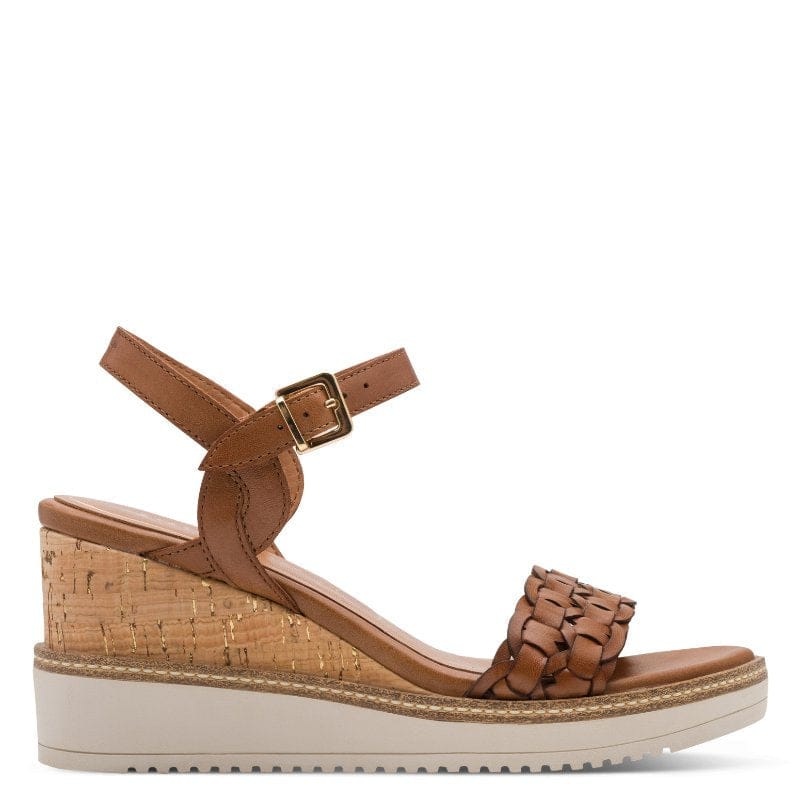 Jana Womens Tamaris Womens Tan Leather Wedge Heel Sandal 1-28334-46