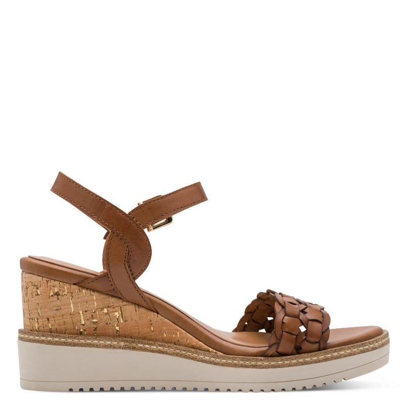 Jana Womens Tamaris Womens Tan Leather Wedge Heel Sandal 1-28334-46