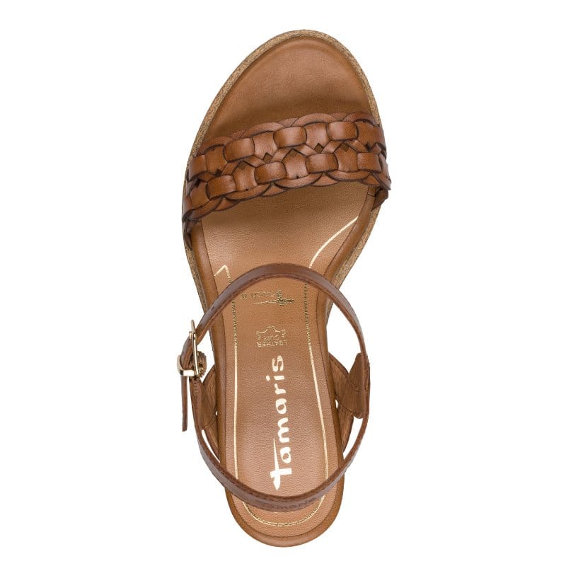 Jana Womens Tamaris Womens Tan Leather Wedge Heel Sandal 1-28334-46