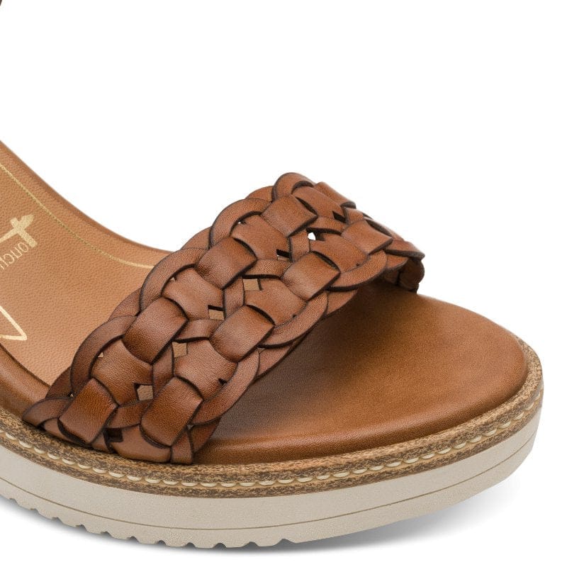Jana Womens Tamaris Womens Tan Leather Wedge Heel Sandal 1-28334-46
