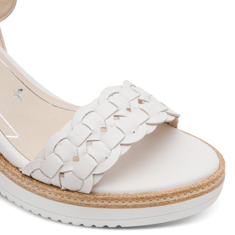 Jana Womens Tamaris Womens White Leather Wedge Heel Sandal 1-28334-46