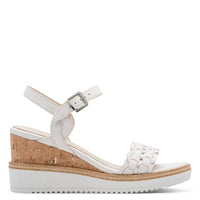 Jana Womens Tamaris Womens White Leather Wedge Heel Sandal 1-28334-46