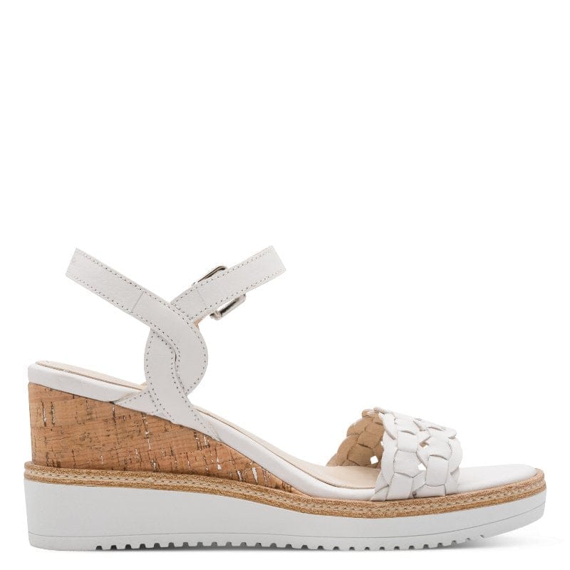 Jana Womens Tamaris Womens White Leather Wedge Heel Sandal 1-28334-46