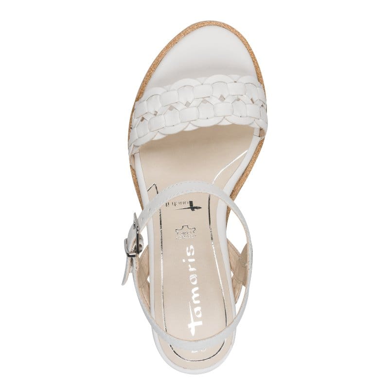 Jana Womens Tamaris Womens White Leather Wedge Heel Sandal 1-28334-46