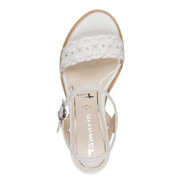 Jana Womens Tamaris Womens White Leather Wedge Heel Sandal 1-28334-46