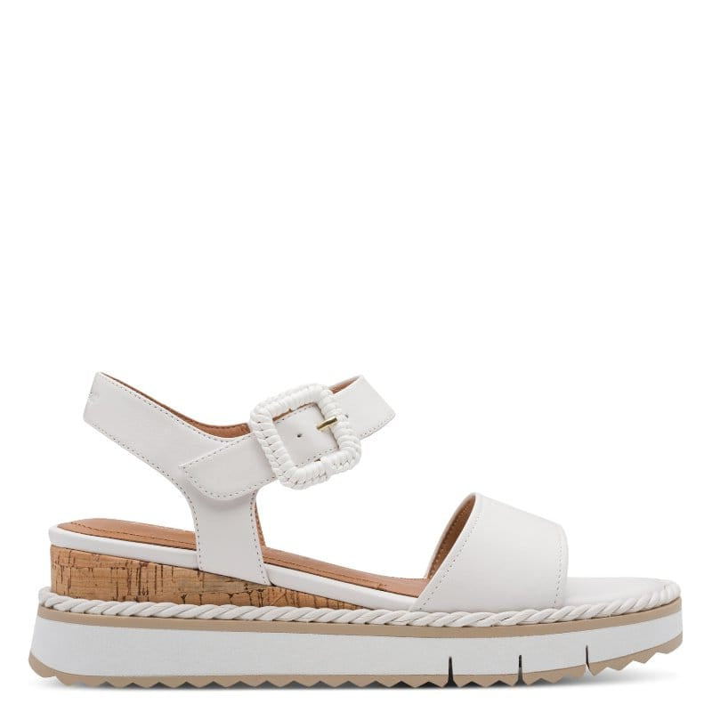 Jana Womens Tamaris Womens White Wedge Leather Sandal 1-28247-46