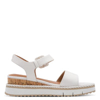 Jana Womens Tamaris Womens White Wedge Leather Sandal 1-28247-46