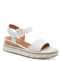 Jana Womens Tamaris Womens White Wedge Leather Sandal 1-28247-46