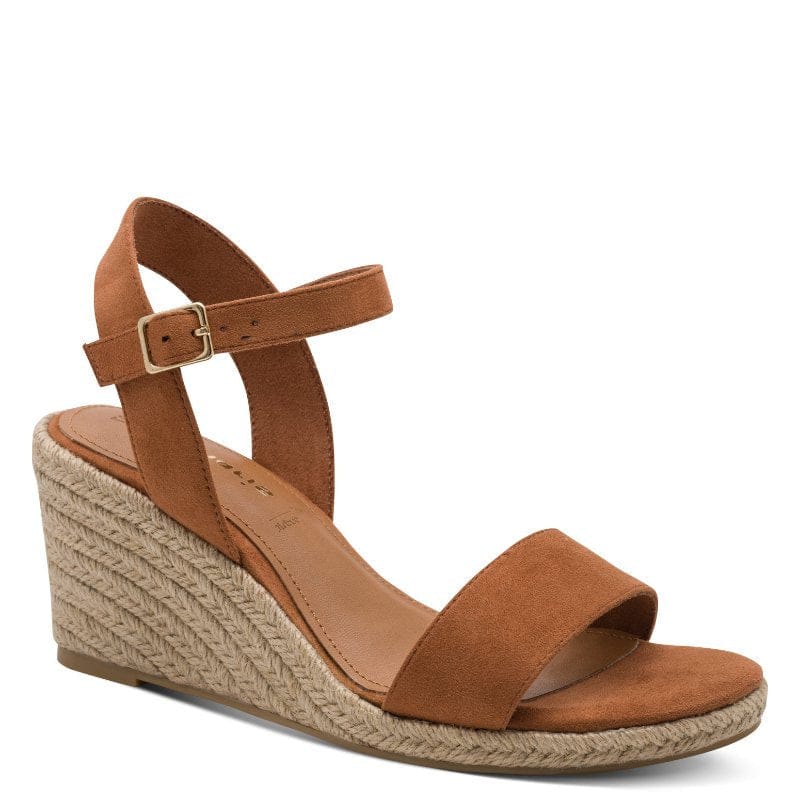 Jana Womens TAN / 3UK Tamaris Womens Tan Clasp Fastening Wedge Heel Sandal 1-28300-42