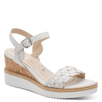 Jana Womens WHITE / 3UK Tamaris Womens White Leather Wedge Heel Sandal 1-28334-46
