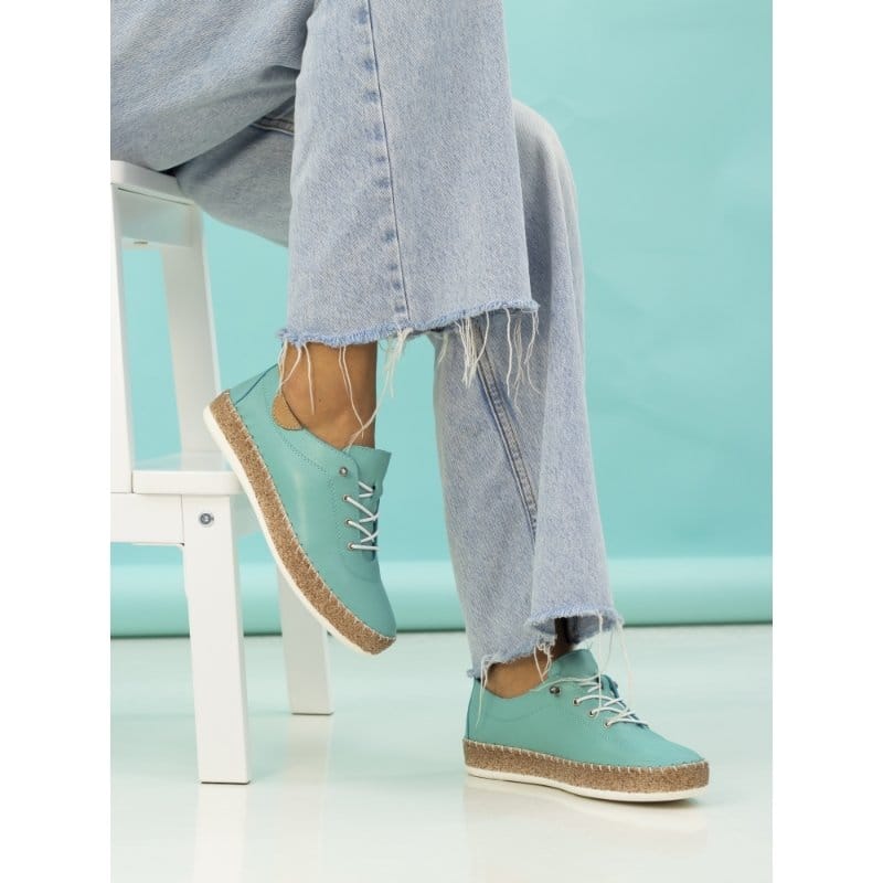 Lunar Womens Lunar Womens Turquoise Slip On Evie Leather Plimsoll - FLE050