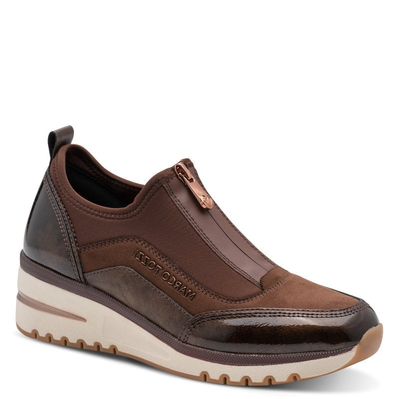 Marco Tozzi Womens BROWN / 4UK Marco Tozzi Womens Brown Front Zip Wedge Fashion Trainer 2-24780-45