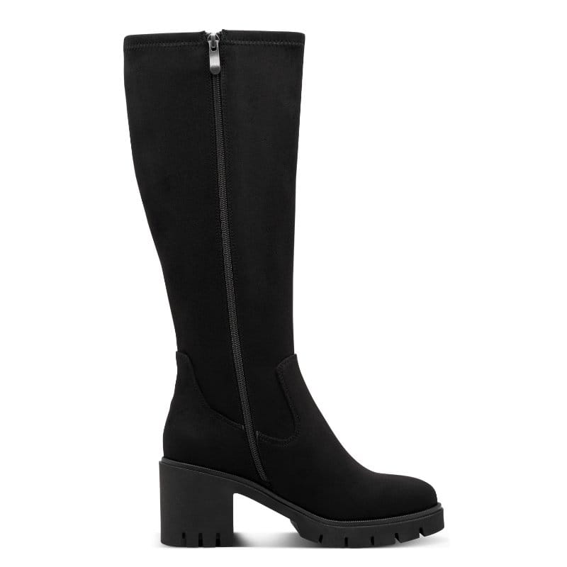 Marco Tozzi Womens Marco Tozzi Womens Black Side Zip Block Heel High Knee Boot 2-25608-47