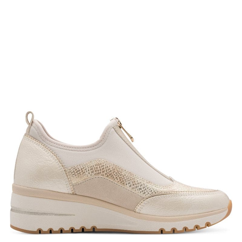 Marco Tozzi Womens Marco Tozzi Womens Cream Front Zip Wedge Fashion Trainer 2-24780-45