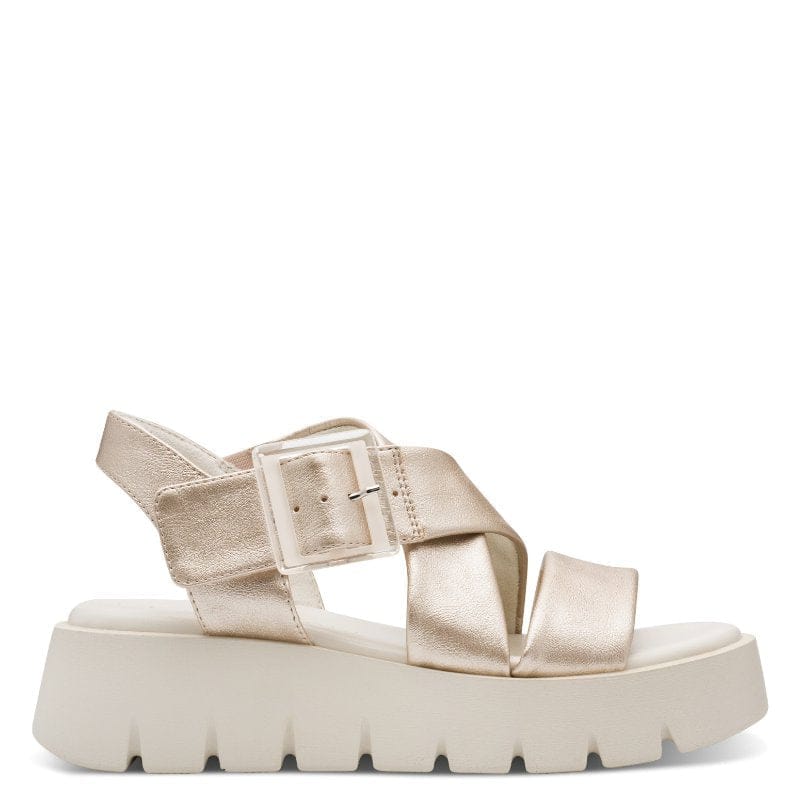 Marco Tozzi Womens Marco Tozzi Womens Gold Wedge Slip On Sandal 2-28525-46