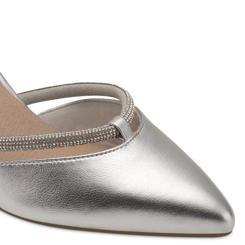 Marco Tozzi Womens Marco Tozzi Womens Silver Crystal Strap Block Heel Shoe 2-82404-42