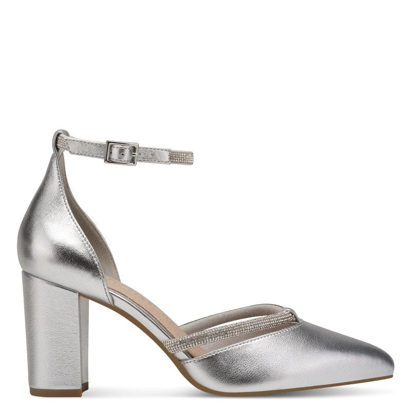 Marco Tozzi Womens Marco Tozzi Womens Silver Crystal Strap Block Heel Shoe 2-82404-42