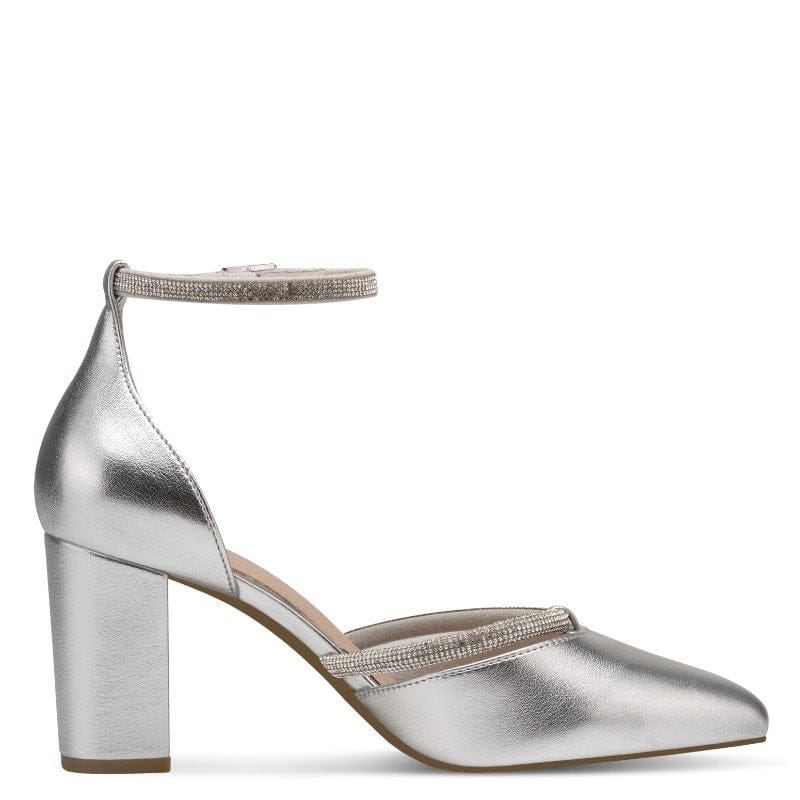 Marco Tozzi Womens Marco Tozzi Womens Silver Crystal Strap Block Heel Shoe 2-82404-42